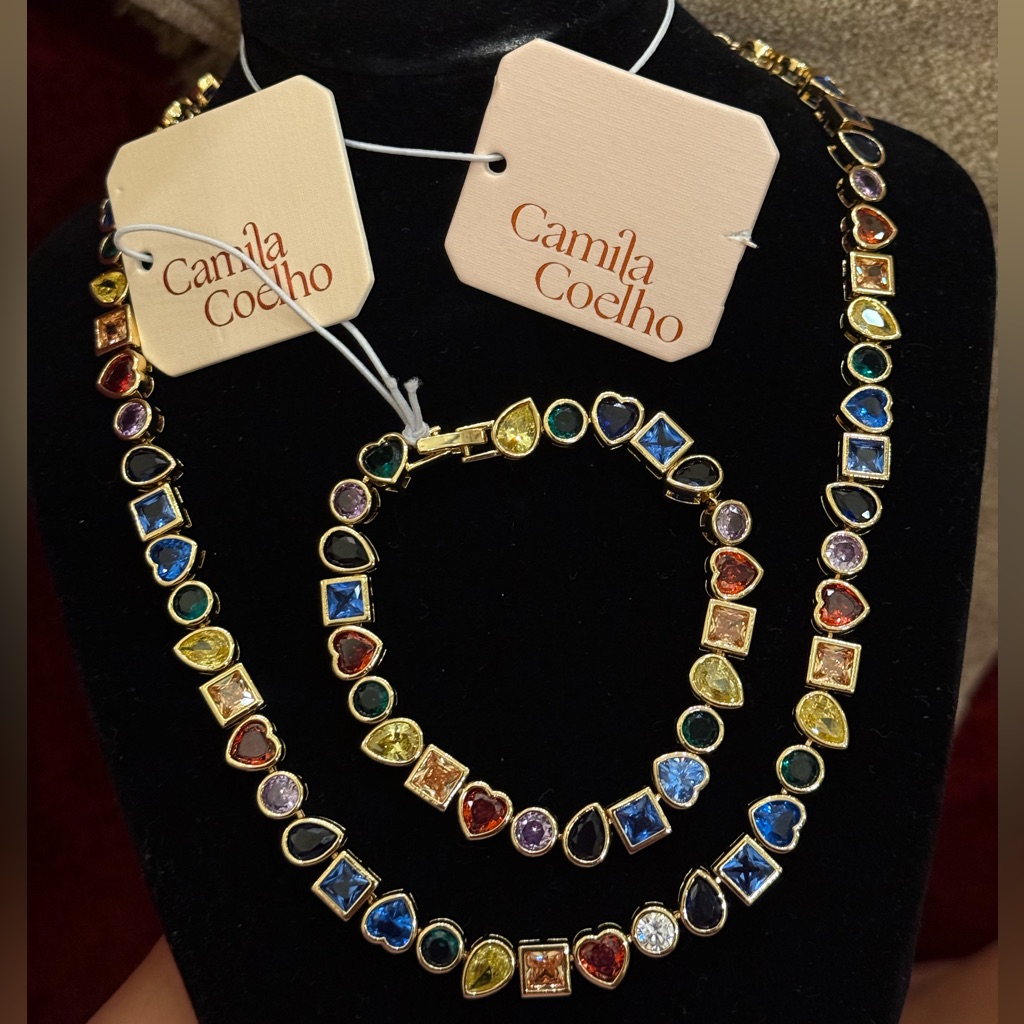 Camila Coelho Gemstone Jewel Bejeweled Multicolor Rainbow Necklace & Bracelet